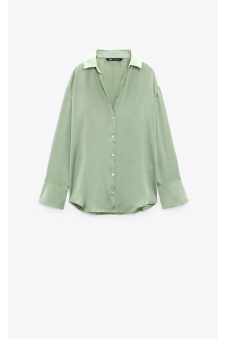 Saten Kumaş V Yaka Gömlek Su Yeşili SU YEŞİLİ