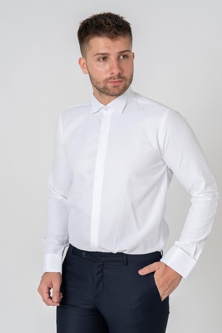 White Stone Roma G2023 Likralı Pamuklu Slim Fit Ata Yaka Gömlek Beyaz