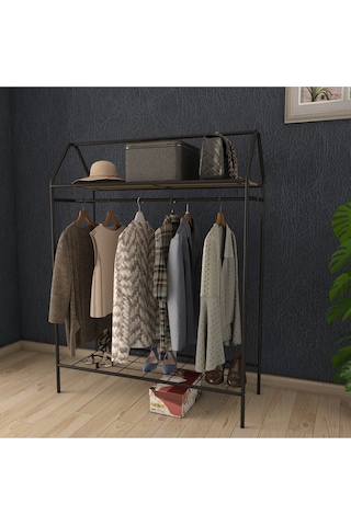 Home Hanger Siyah Elbise Askılığı Raflı New Design Konfeksiyon Askısı Siyah