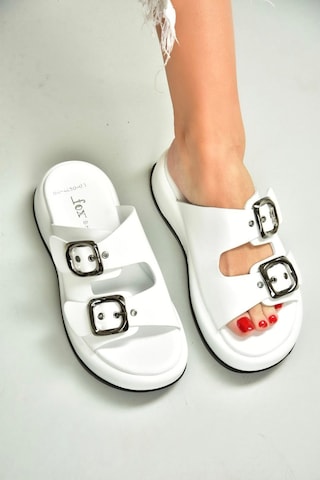Fox Shoes U296445003 Beyaz Kadın Terlik Beyaz-hakiki Deri