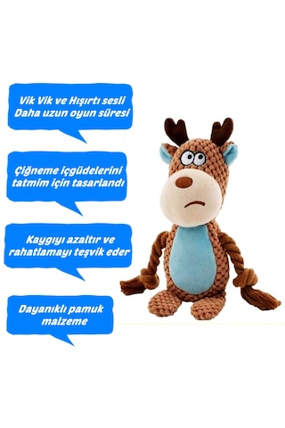 Hışırtılı Sesli Peluş Geyik Köpek Oyuncağı 25 Cm