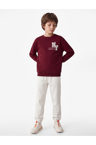 Koton Pamuklu Uzun Kollu Bisiklet Yaka Baskılı Sweatshirt Bordo 7wkb10058tk