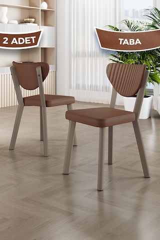 Fubi Serisi 2 Adet Siyah Deri Mutfak,cafe, Restaurant Sandalyesi Cappucino Metal İskeletli Taba Sandalye Cappucino İskelet