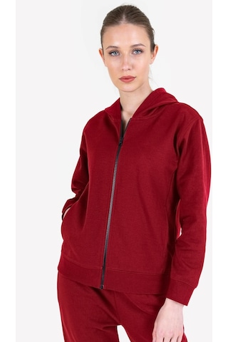 Lescon Kadın Fermuarlı Kapüşonlu Sweatshirt 23N-2219 Kırmızı