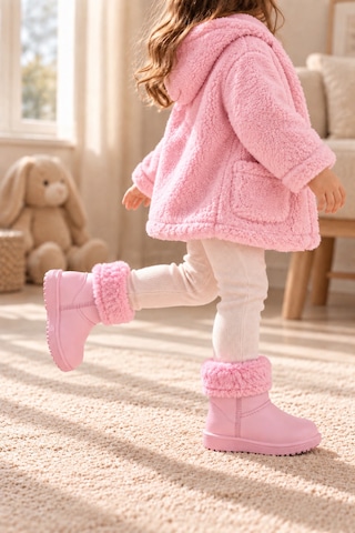 Altın Pabuç Çocuk Kürklü Bot Su Geçirmez Kaymaz Taban Erkek Kız Unisex İçi Kürklü Çocuk Yağmur Çizmesi Kar Botu Pembe