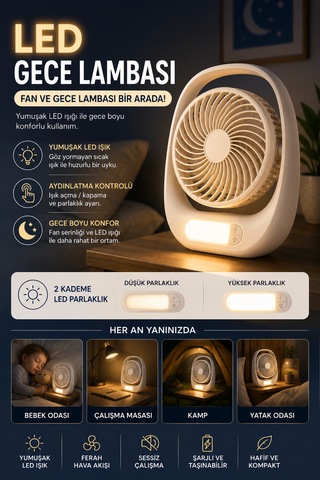 Şarjlı Led Masaüstü Fan 1800 Mah 3 Kademeli Taşınabilir Mini Auhma Masa Vantilatör Type-c Şarjlı 180 Dönebilen Başlık