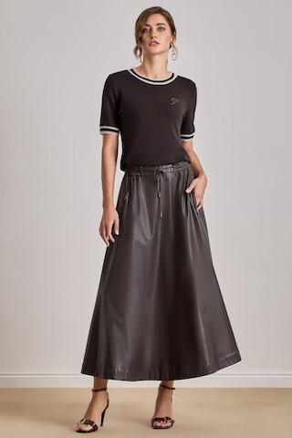 Düz Kesim Kahverengi Örme Bluz Kahverengi