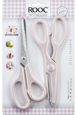 Premium Serisi Ergonomik Saplı Çelik Gıdaya Temasa Uygun 2'li Mutfak Makası, Pembe