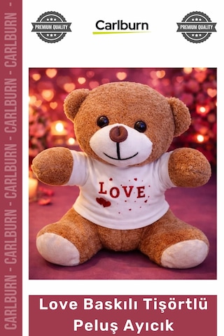 Özel Üretim Sevgililer Günü Hediyesi Yumuşak 25 Cm Love Baskılı Tişörtlü Kahverengi Peluş Ayıcık