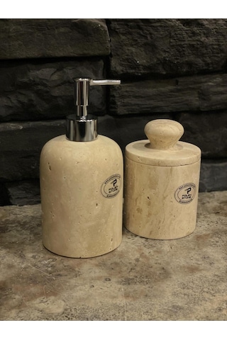Traverten Sıvı Sabunluk Ve Pamukluk 2'li Set Gold