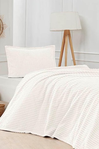 Merinos Modern Line Çift Kişilik Battaniye Seti Krem Krem
