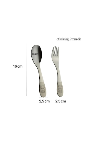 Emze Çocuk Paslanmaz Çelik Çatal Kaşık Seti Ayıcık Desenli