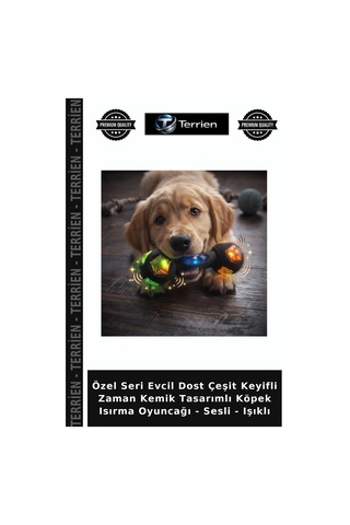 Özel Seri Evcil Dost Çeşit Keyifli Zaman Kemik Tasarımlı Köpek Isırma Oyuncağı - Sesli - Işıklı