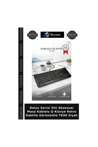 Delux Serisi Stil Aksesuar Masa Kablolu Q Klavye Retro Daktilo Görünümlü Tk09 Siyah