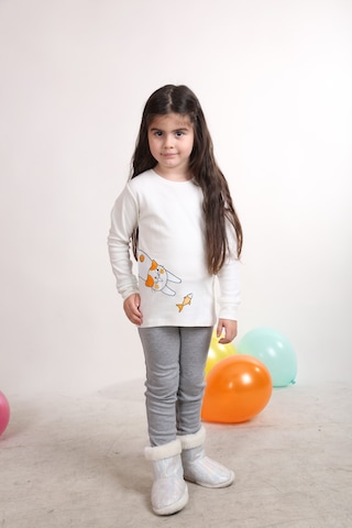 Teenyweenykids Kedi Baskı Pijama Takımı Ekru