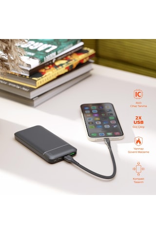 Polosmart Pbs131 10000 Mah Powerbank Type-c Girişli Çift Usb Hızlı Şarj Cihazı Antrasit Antrasit