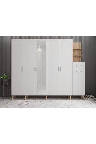 Açelya Portmanto Vestiyer Meşe Beyaz  M7 270 cm