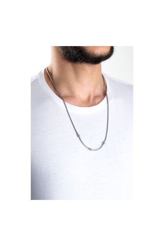 İtalyan Modern 63 Cm Gümüş Erkek Kolye Gri