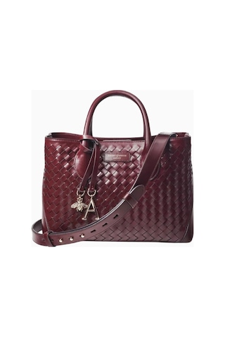 Aspinal Of London Midi London Burgundy Woven Deri Tote Çanta, Lüks Ve Şık Tasarım Omuz Çantası Bordo