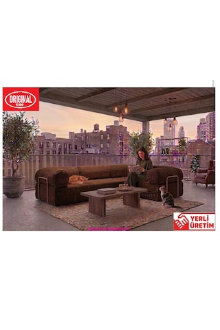 Herev Max 300x200 Kk Köşe Koltuk Takımı / Fitilli Kadife Kumaşlı Şark Köşe Acı Kahve