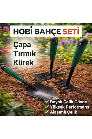 Çapa Tırmık Kürek 3 Lü Set Metal Hobi Bahçe El Aletleri Saksı, Çiçek, Bitki Ve Toprak Kazma Seti