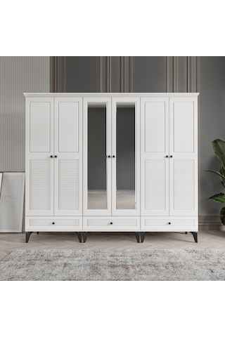 Beenal Nisa 6 Kapaklı Gardırop Dolap 240cm Beyaz-beyaz