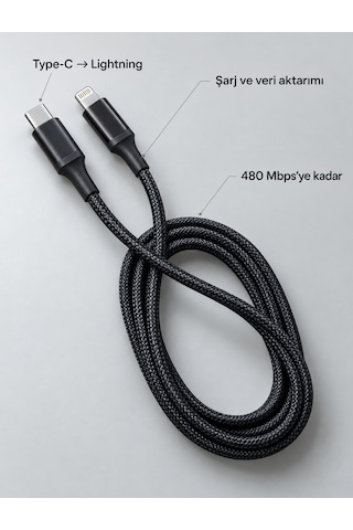 Tek Pd Hızlı Şarj Destekli Led Göstergeli Lightning Kablo Najmaddin