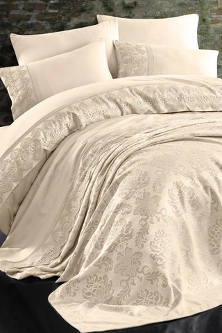 Nazik 7 Parça Pikeli Nevresim Takımı Gelin Seti Valeria Bej Diğer