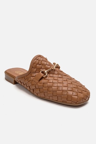 Luvishoes Senıa Taba Örgü Hakiki Deri Tokalı Önü Kapalı Kadın Terlik