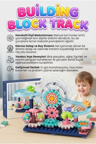 Lunapark Temalı Dönme Dolap Ve Tren Raylı Penguen Figürlü Dıy Çarklı Eğitici Yapı Oyuncak Seti