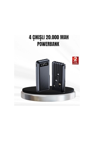 Powerbank 20000 Mah Led Fenerli Ve Çoklu Güvenlik Korumasına Sahip Siyah