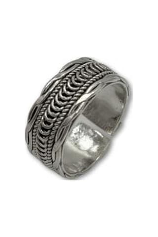 Agakulche Gümüş Ayarlanabilir Erkek Helezon Yüzük Gümüş