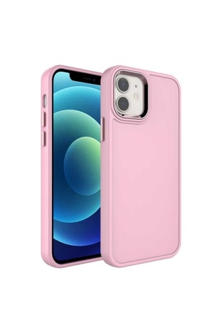 Apple Uyumlu iPhone 11 Kılıf Metal Çerçeve Ve Buton Tasarımlı Sert Zore Botox Kapak Pembe Açık