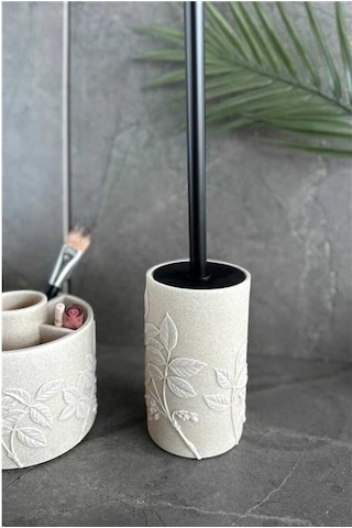 Primanova Leaf Banyo Seti 5 Parça - Bej Beyaz