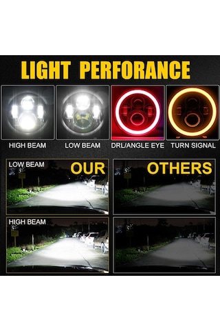 Flybuy Adet 7 Araba Motosiklet Led Far Drl/çevirme Sinyali/kısa/uzun Far Kırmızı A Siyah Siyah