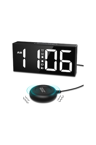 Oria Titreşimli Çalar Saat 7.5 '' Büyük Ekran Led Saat Yüksek Sesli Çalar Saat Black