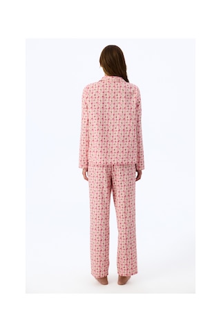 Penti Açık Pembe Floral Garden Ekoseli Uzun Kollu Gömlek Pantolon Pijama Takımı Soft Pınk