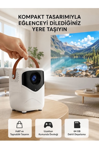 Mini Akıllı Projektör 1080p Full Hd, 64gb Depolama, 2gb Ram, Uzaktan Kumanda Destekli Yeni Nesil Aklby-bsva58