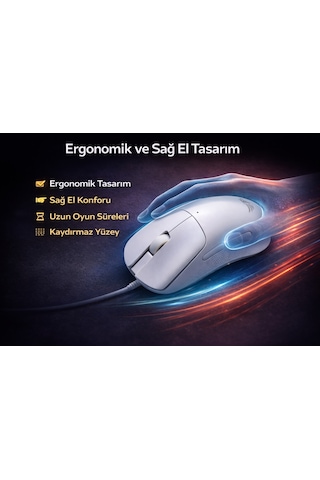 Gaming Kablosuz Mouse Beyaz 63g Ultra Hafif 2.4g, Bluetooth, Type-c, 12800 Dpı Şarjlı Ergonomik Makrolu Tasarım Diğer