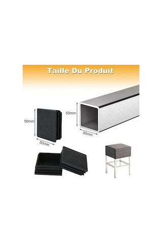 Novahub Kare Boru Kapakları, Sandalye Ayağı İçin 50mm Kare Uç Kapağı, Siyah, 20 Adet -