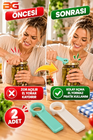 Pratik Kavanoz Açacağı 2 Adet Renkli Konserve Kapağı Açacağı Şişe Açacak Aparatı Mutfak Aletleri Çok Renkli