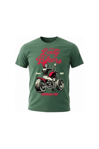 Urbantrendstore Unisex Motosiklet Baskılı Oversize Fit Rahat Geniş Salaş T-shirt Günlük Tişört Yeşil