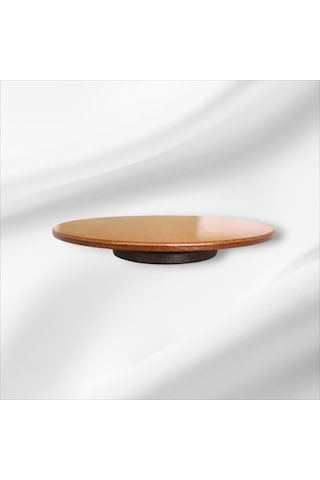 Ahşap Vernikli Yuvarlak Döner Sunumluk Tepsi