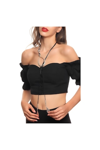 Kadın Antik Gümüş Kaplama Yaprak Charmlı Dolama Model Tasarım Ip Kolye Gümüş - Siyah