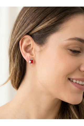 Çekirdekjewelry 925 Ayar Gümüş Elma Çocuk Küpe Gri