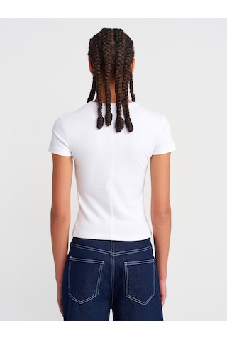 Dilvin 31673 V Yaka T-shirt-beyaz Beyaz
