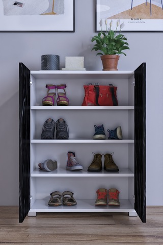 Prenses Çok Amaçlı Ayakkabı Erzak Antre Dolabı Beyaz - Siyah