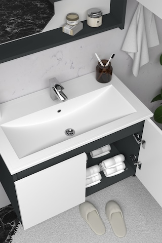 Teta Home Napoli 80 Cm Mdf Banyo Dolabı Seti + Boy Dolabı Antrasit-beyaz Antrasit - Beyaz