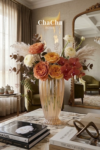 Chacha Home Kristal Dekoratif Cam Vazo Modern Salon & Konsol Aksesuarı 22x11 Cm Bal