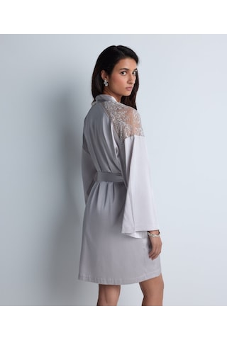 Aubade Midnight Whisper Kimono Zarif Seide Ve Dantel Detaylı Gri